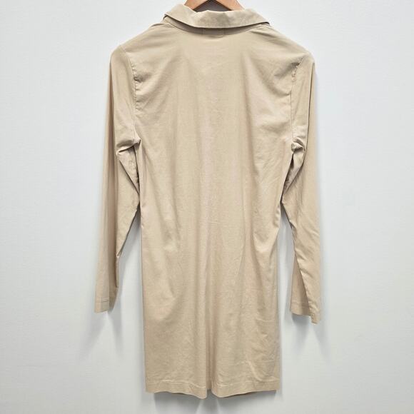 HAVE Los Angeles Beige Ruffle Front Ruched Bodycon Dress Sz L - Picture 3 of 8